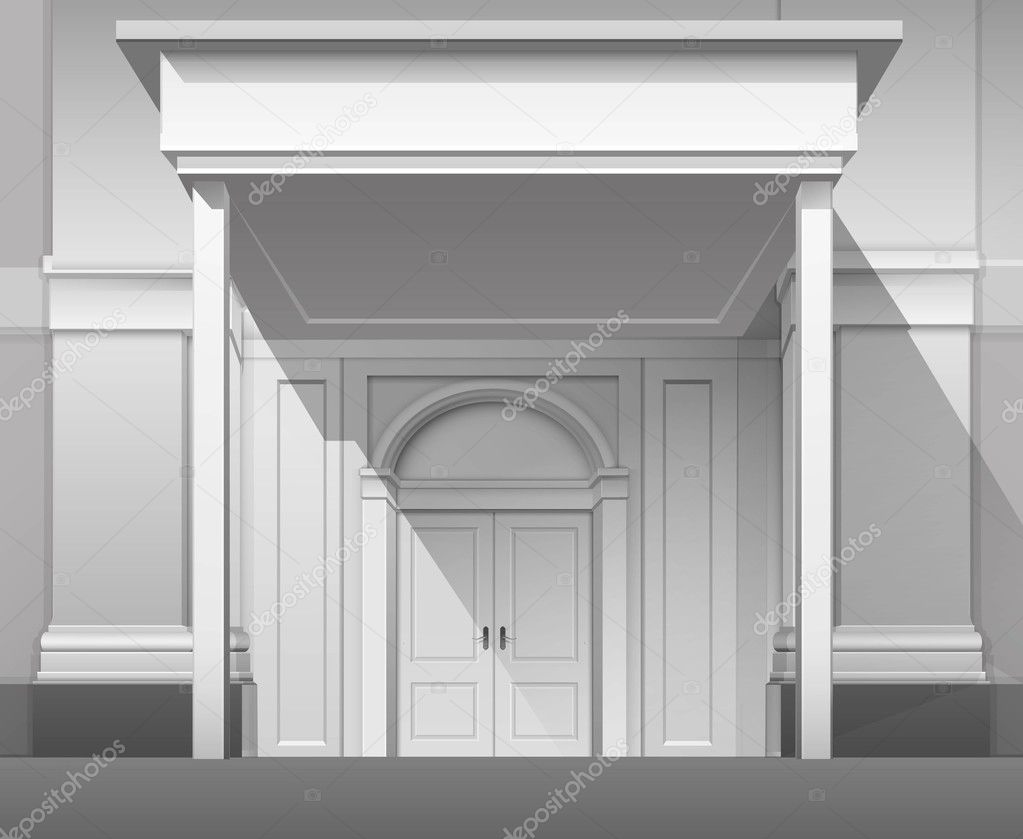 Shop Building Front with Closed Door Isolated