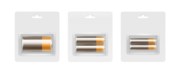 Set of Brown Yellow Golden Batteries in Blister — Stock vektor