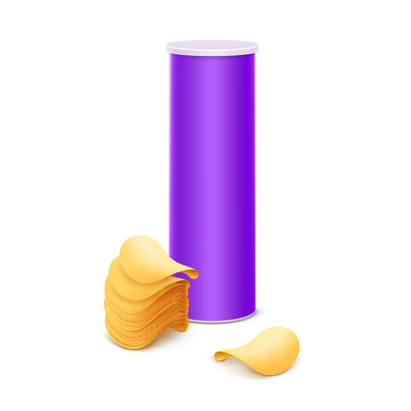 Purple Tube for Package Design with Stack of Potato Chips — Stock vektor