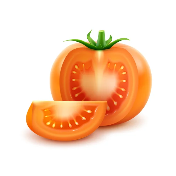 Big Ripe Orange Fresh Cut Tomato on Background — Stockový vektor