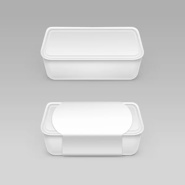 White Plastic Box Container for Cheese, Ice cream with Label — Stock vektor