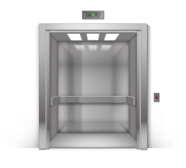 Open Chrome Metal Office Building Elevator — ストックベクタ