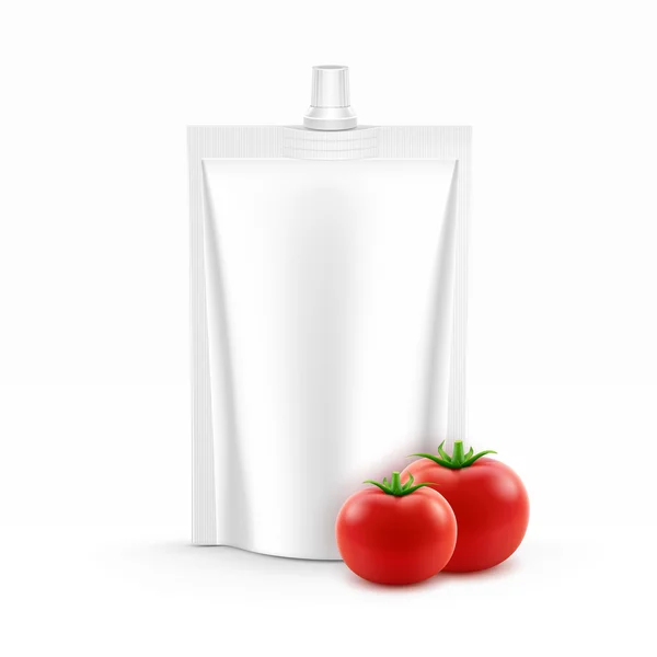 Plástico Stand up Pack o bolsa de papel de tomate Ketchup — Archivo Imágenes Vectoriales