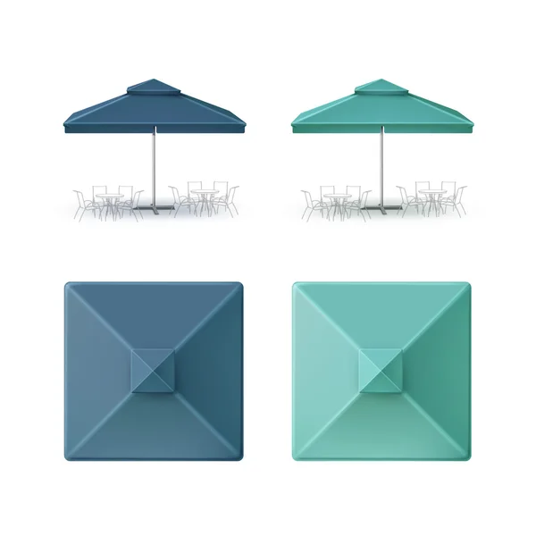 Set of Blue Cafe Square Umbrella Parasol Isolated — ストックベクタ