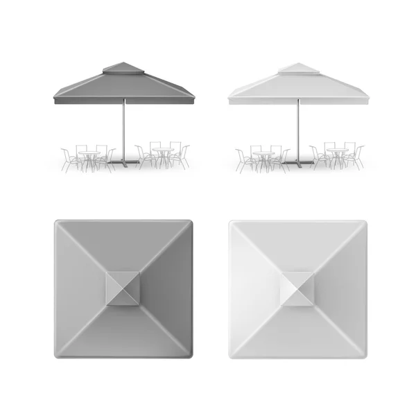 Set of Gray Restaurant Parasol Top Side Front View — Stock Vector