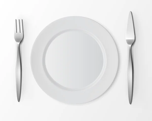 Placa redonda com garfo de peixe, vista superior da faca. Configuração da tabela — Vetor de Stock