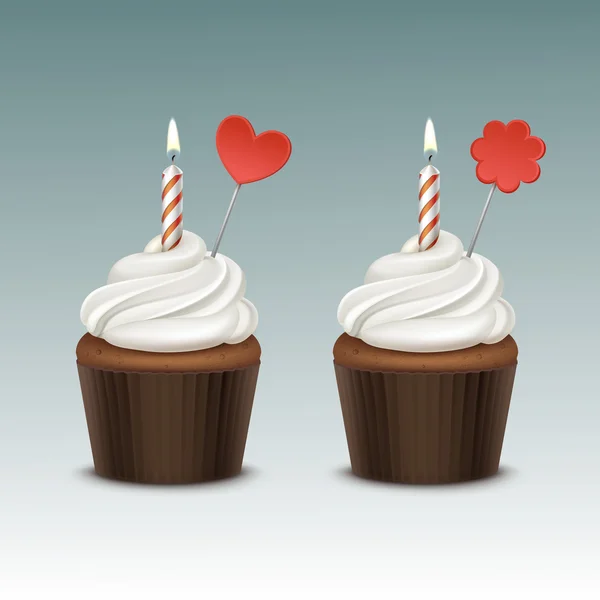 Cupcake di compleanno con panna montata e una candela — Vettoriale Stock