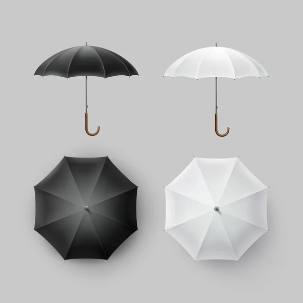 Set of White Black Rain Umbrella Parasol Sunshade — Stock Vector