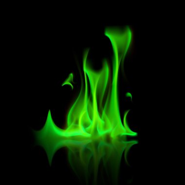 İzole vektör yeşil sihirli ateş alev şenlik ateşi
