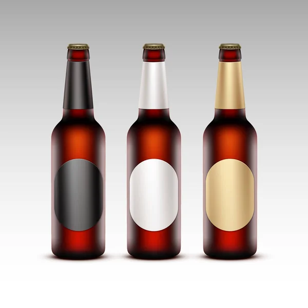 Üveg átlátszó barna üveg vörös sör címke szett — Stock Vector