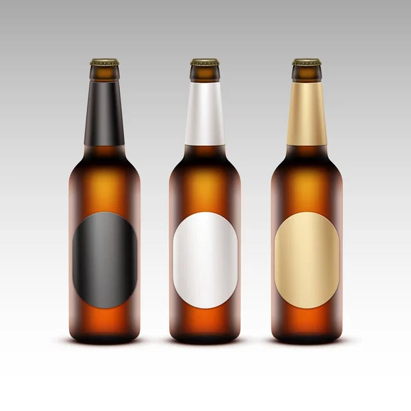 Átlátszó üveg szett kerek címkék világos sör — Stock Vector