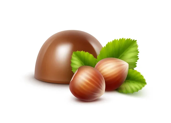 Chocolat au lait Bonbons aux noisettes Gros plan sur fond blanc — Image vectorielle