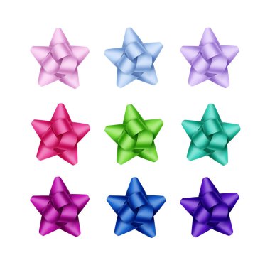 Vektör ayarla, parlak ışık karanlık mavi Azure yeşil zümrüt mor Menekşe pembe Pembe hediye şerit yay yakın Isolated beyaz arka plan üzerinde