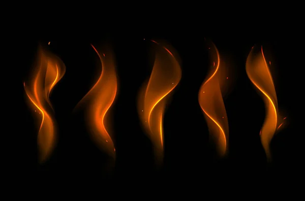 Set aus verschiedenen gelb-orangen Feuerflammen — Stockvektor