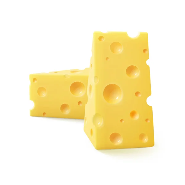 Bucăți triunghiulare de brânză elvețiană pe fundal — Vector de stoc