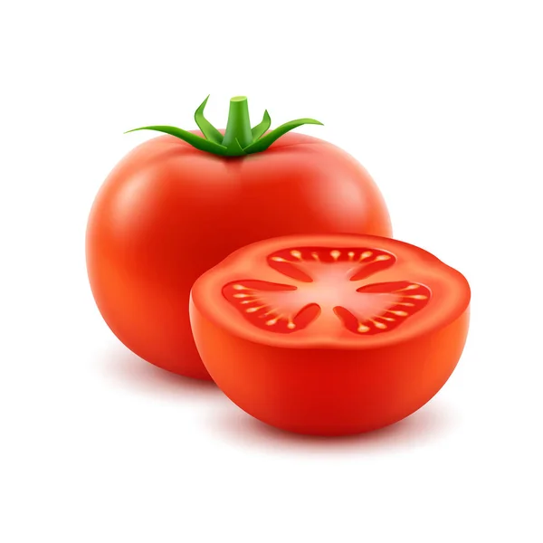 Big Ripe Red Fresh Cut Tomato Close up Isolated - Stok Vektor