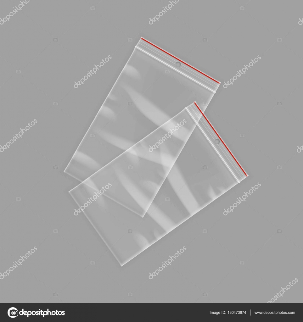 Sealed Empty Transparent Plastic Zipper Bags Close up Isolated on