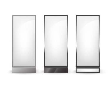 Siyah beyaz dikdörtgen Poster vektör kümesi sütunlar üzerinde arka izole kapalı reklam Önden Görünüm simgeler