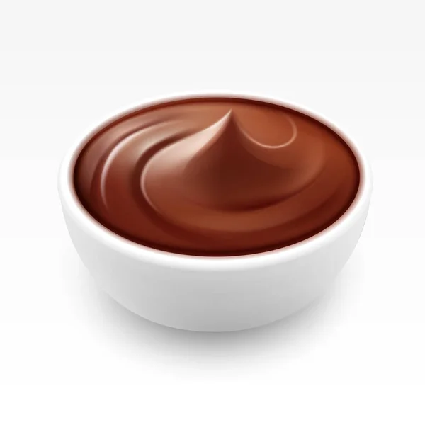 Schüssel mit heißer flüssiger Sahne dunkle Milchschokolade isoliert auf weißem Hintergrund — Stockvektor