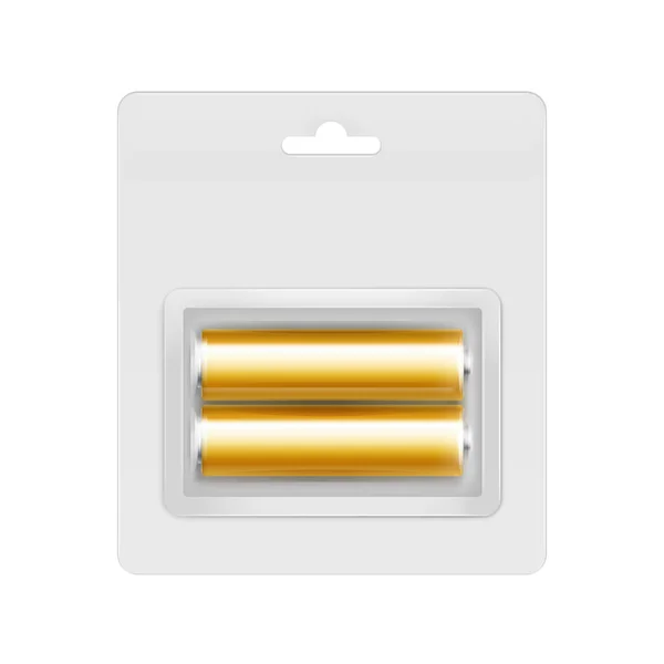 Piles AA alcalines brillantes jaune doré en blister transparent — Image vectorielle