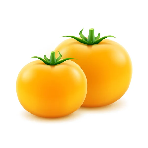 Vector grande maduro amarillo fresco tomates enteros primer plano sobre fondo blanco — Vector de stock