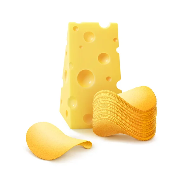 Patata patatine croccanti Stack con formaggio Close up isolato su sfondo bianco — Vettoriale Stock