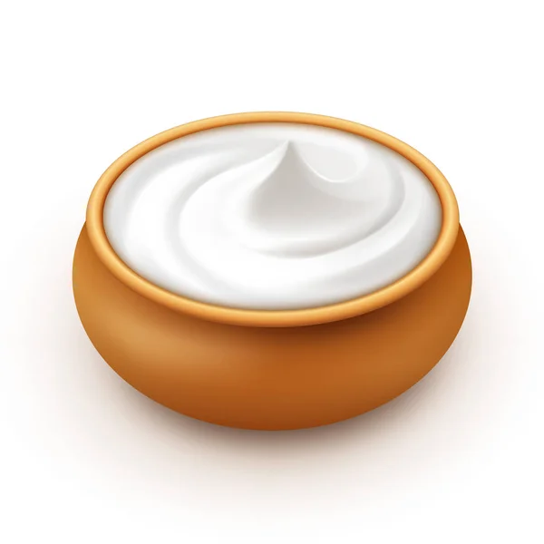 Pot en céramique de sauce à la crème sure Mayonnaise Glace Fermer Isolé sur fond — Image vectorielle