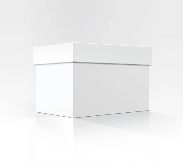 パッケージ デザインの視点でベクトル水平長方形箱は空白、ホワイト ボックスをクローズ アップ白背景に分離されました。 — ストックベクタ