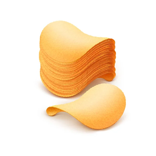 Vector Set of Potato Crispy Chips Close up Isolated on White Background