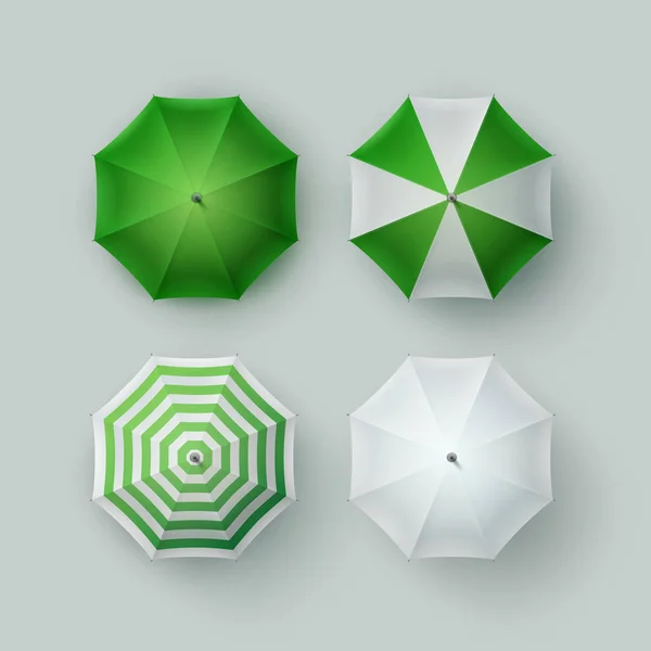 Set de Paraguas de Lluvia Verde Blanco Parasol Sunshade Top View — Vector de stock