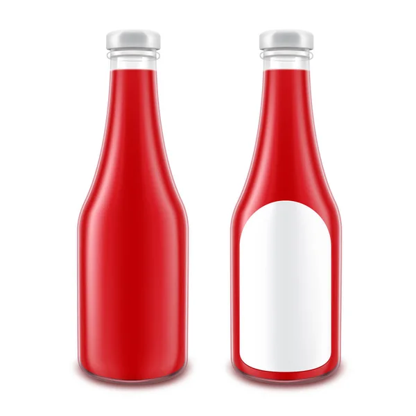 向量集的空白玻璃与背景分离的圆形标签没有品牌的红番茄番茄酱瓶 — 图库矢量图片