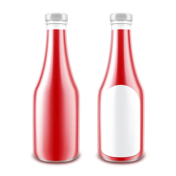向量集的玻璃光泽红番茄番茄酱瓶坯没有标签在白色背景上的分离 — 图库矢量图片