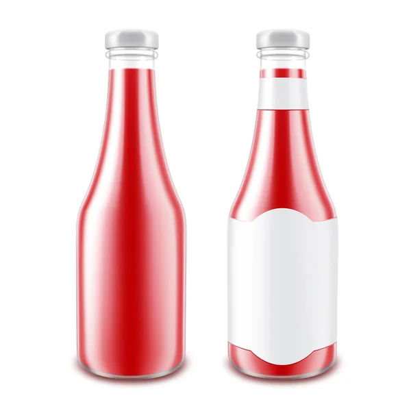 Vector uppsättning tomma glas glänsande röda tomat Ketchup flaska för Branding utan med etikett isolerad på vit bakgrund — Stock vektor