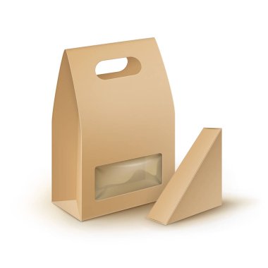 Kahverengi boş karton Take Away kolu öğle kümesi kutuları için sandviç, ambalaj Gıda Plastik pencere ile
