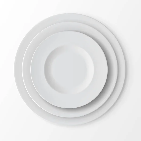 餐具套装的白色的空盘子顶视图。表设置 — 图库矢量图片
