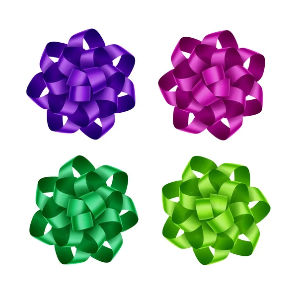 Ensemble vectoriel d'arcs de ruban cadeau vert émeraude violet vif Magenta foncé isolé sur fond — Image vectorielle