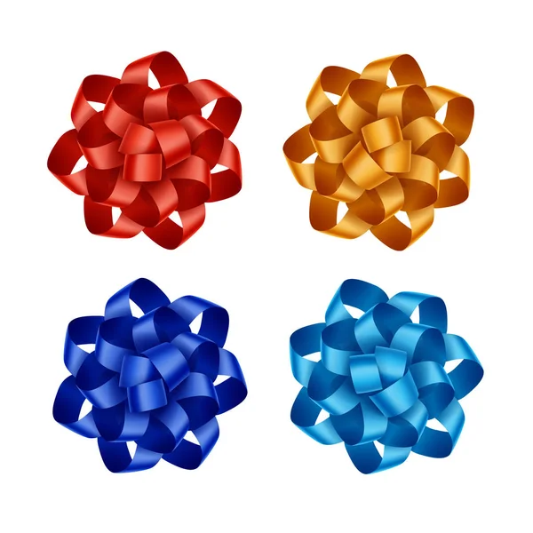 Ensemble vectoriel d'arcs de ruban cadeau bleu clair azur rouge écarlate brillant isolé sur fond blanc — Image vectorielle