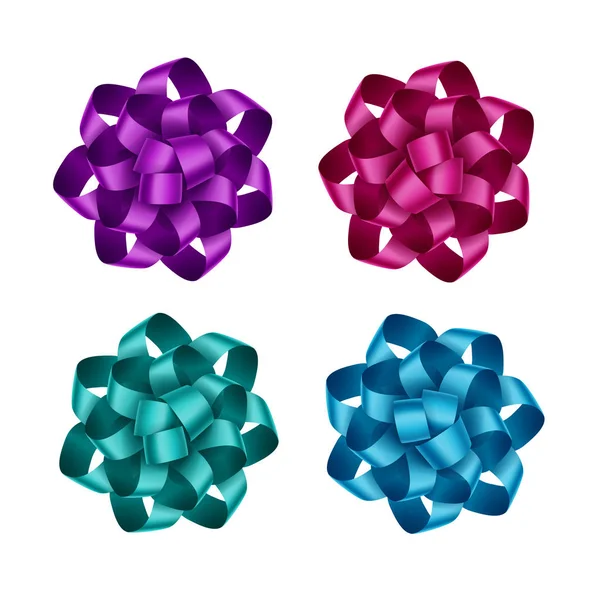 Ensemble vectoriel d'arcs de ruban cadeau bleu azur émeraude rose foncé violet vif Magenta Isolé sur fond blanc — Image vectorielle
