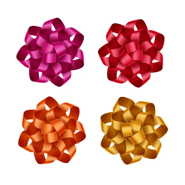 Ensemble vectoriel rouge vif écarlate orange jaune magenta rose foncé ruban cadeau Arcs Fermer Isolé sur fond blanc — Image vectorielle