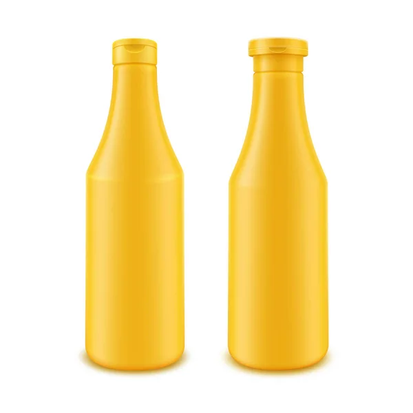 Set Botol Kuning Plastik untuk Merek di Latar Belakang Putih - Stok Vektor