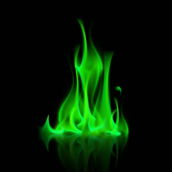 Vector Green Magic Fire Flame Bonfire  Isolated on Background — Stock Vector