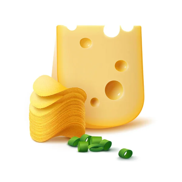 Bramborové lupínky zásobníku se sýrem a cibulí, samostatný — Stockový vektor