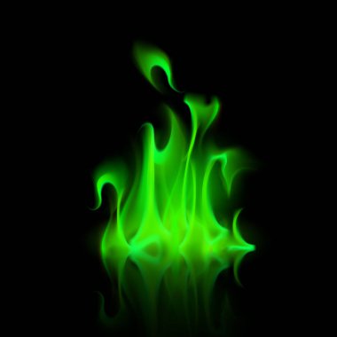 Arka plan üzerinde izole vektör yeşil sihirli ateş alev şenlik ateşi