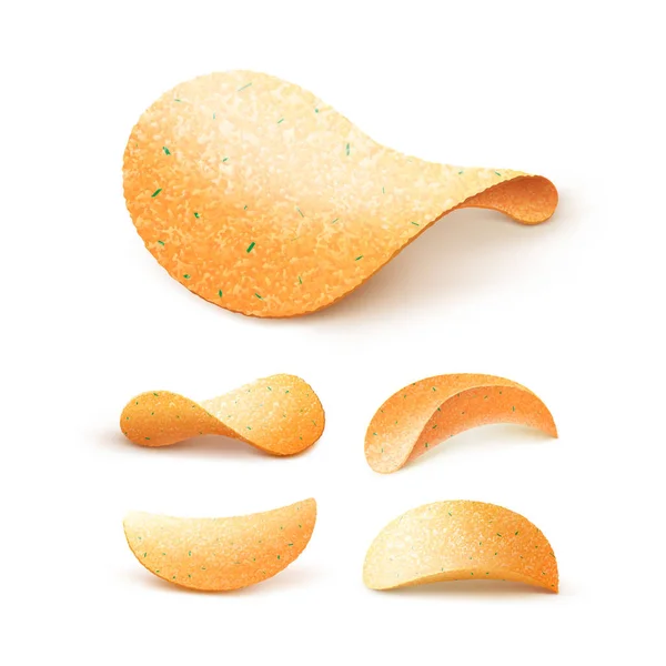 Set med potatis krispiga Chips närbild isolerade på bakgrunden — Stock vektor