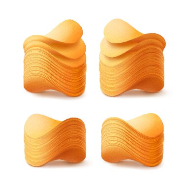 Vektör ayarla, patates gevrek fiş yığınları yakın göl kenarında beyaz arka plan üzerinde