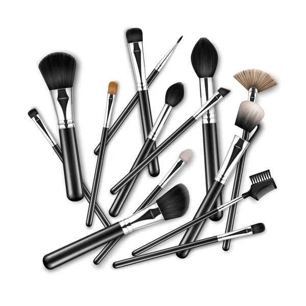 Vector Set Of Black Clean Professional Makeup Concealer Powder Blush Eye  Shadow Brow Brushes With White Handles In Black Leather Tube Isolated On  White Background Stock Illustration - Download Image Now - iStock