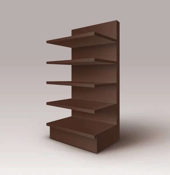 Negro Marrón vacío Exposición Stand Shop rack con estantes Storefront aislado sobre fondo — Vector de stock