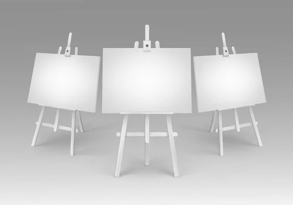 向量集的与模拟了空空白画布背景上的白色木制画架 — 图库矢量图片