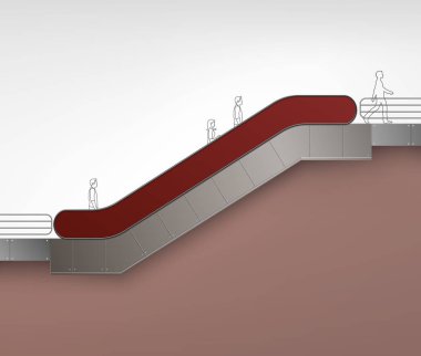 Arka plan üzerinde reklam yan görünüm Isolated için yer ile kahverengi kırmızı Modern yürüyen merdiven