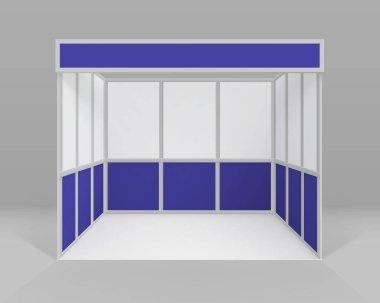 Beyaz mavi boş kapalı Ticaret Fuarı Booth standart Stand için sunu izole arka plan ile vektör